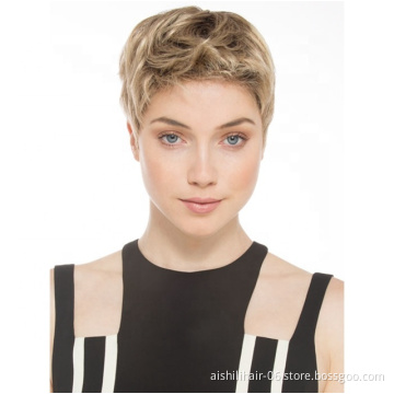 Aishili The factory wholesale synthetic wigs short pixie cut natural straight light brown hair for Fashion American woman